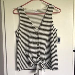 Navy and white striped button down tank